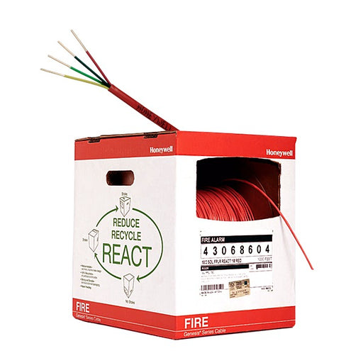 Bobina de 305 metros de alambre calibre 18 AWG en 4hilos, caja REACT , resistente al fuego, color rojo, tipo FPLR- CL2R - C(UL) -FT4 para sistemas contra incendio o sistemas de evacuación.