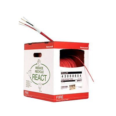 Bobina de 305 metros de alambre calibre 16 AWG, con blindaje, en 2 hilos, caja REACT, tipo FPLP-CL2P, resistente al fuego, color rojo, para sistemas contra incendio o sistemas de evacuación.