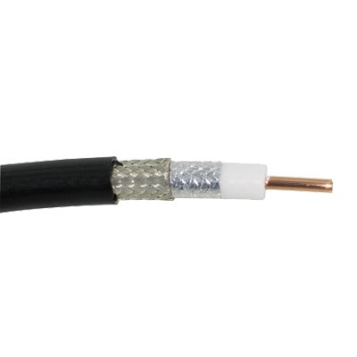 Carrete de 305m Cable Coaxial Serie RF-600, Conductor Central de Aluminio Sólido de 2.74 mm en Baño de Cobre Cal.10, 95% Blindaje Malla Trenzada de Cobre Estañado + 100% Cinta Duobond II, Aislamiento de polietileno de Alta D