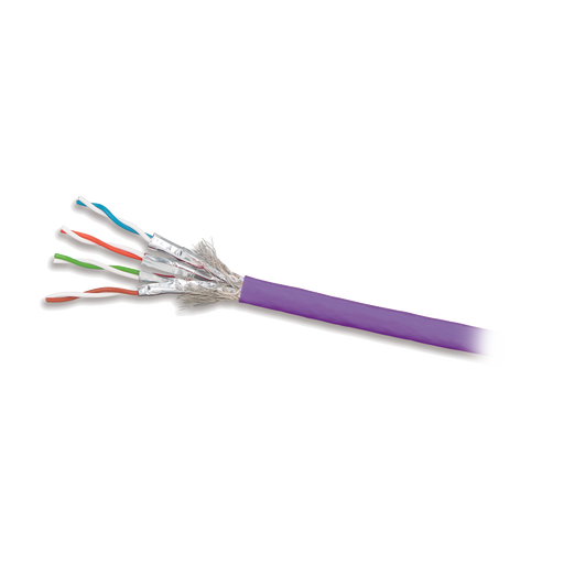 Bobina de Cable Blindado S/FTP de 4 pares, Cat7A, Inmune a Ruido e Interferencias, LS0H, Color Violeta, 305 m