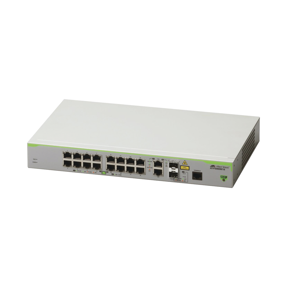 Switch Administrable CentreCOM FS980M, Capa 3 de 16 Puertos 10/100 Mbps + 2 puertos RJ45 Gigabit/SFP Combo