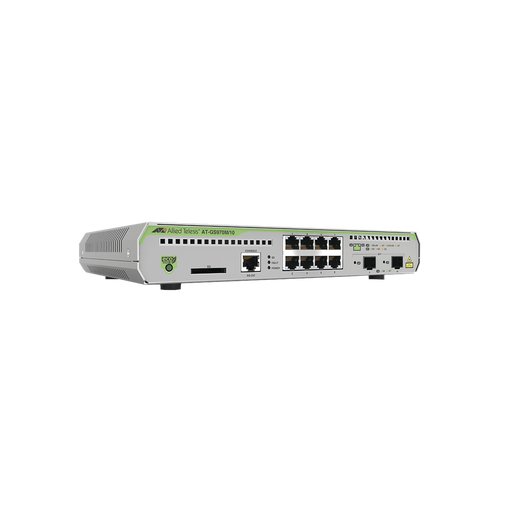 Switch PoE+ Administrable CentreCOM GS970M, Capa 3 de 8 Puertos 10/100/1000 Mbps + 2 SFP Gigabit, 124 W