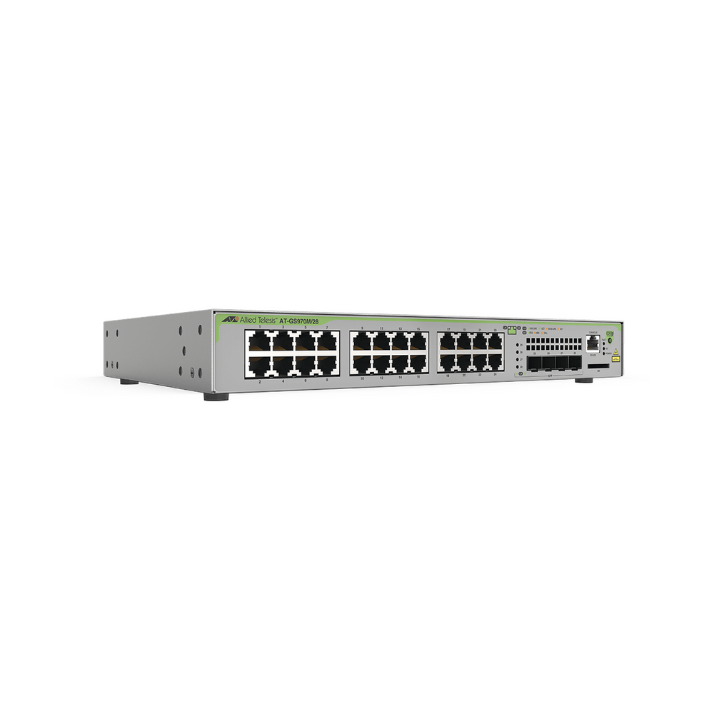 Switch PoE+ Administrable CentreCOM GS970M, Capa 3 de 24 Puertos 10/100/1000 Mbps + 4 SFP Gigabit, 370 W