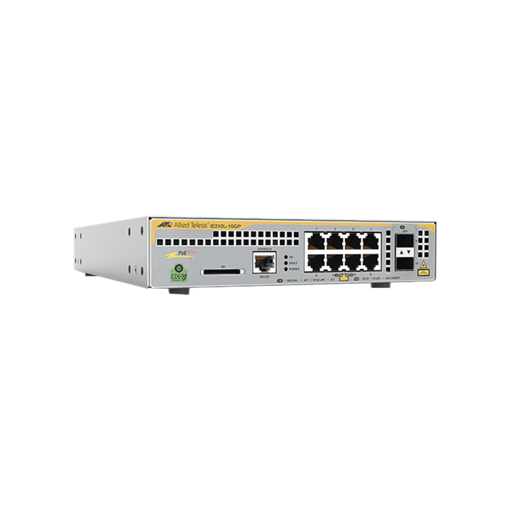 Switch Industrial-Lite PoE+ administrable capa 2 de 8 Puertos 10/100/1000 Mbps + 2 puertos SFP, 124 W