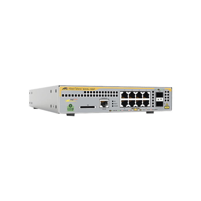 Switch Industrial-Lite PoE+ administrable capa 2 de 8 Puertos 10/100/1000 Mbps + 2 puertos SFP, 124 W