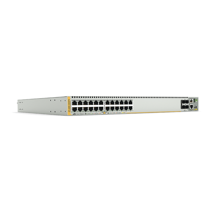 Switch PoE+ Stackeable Capa 3, 24 puertos 10/100/1000 Mbps + 4 puertos SFP+ 10 G y dos bahías hotswap PSU, Versión Federal