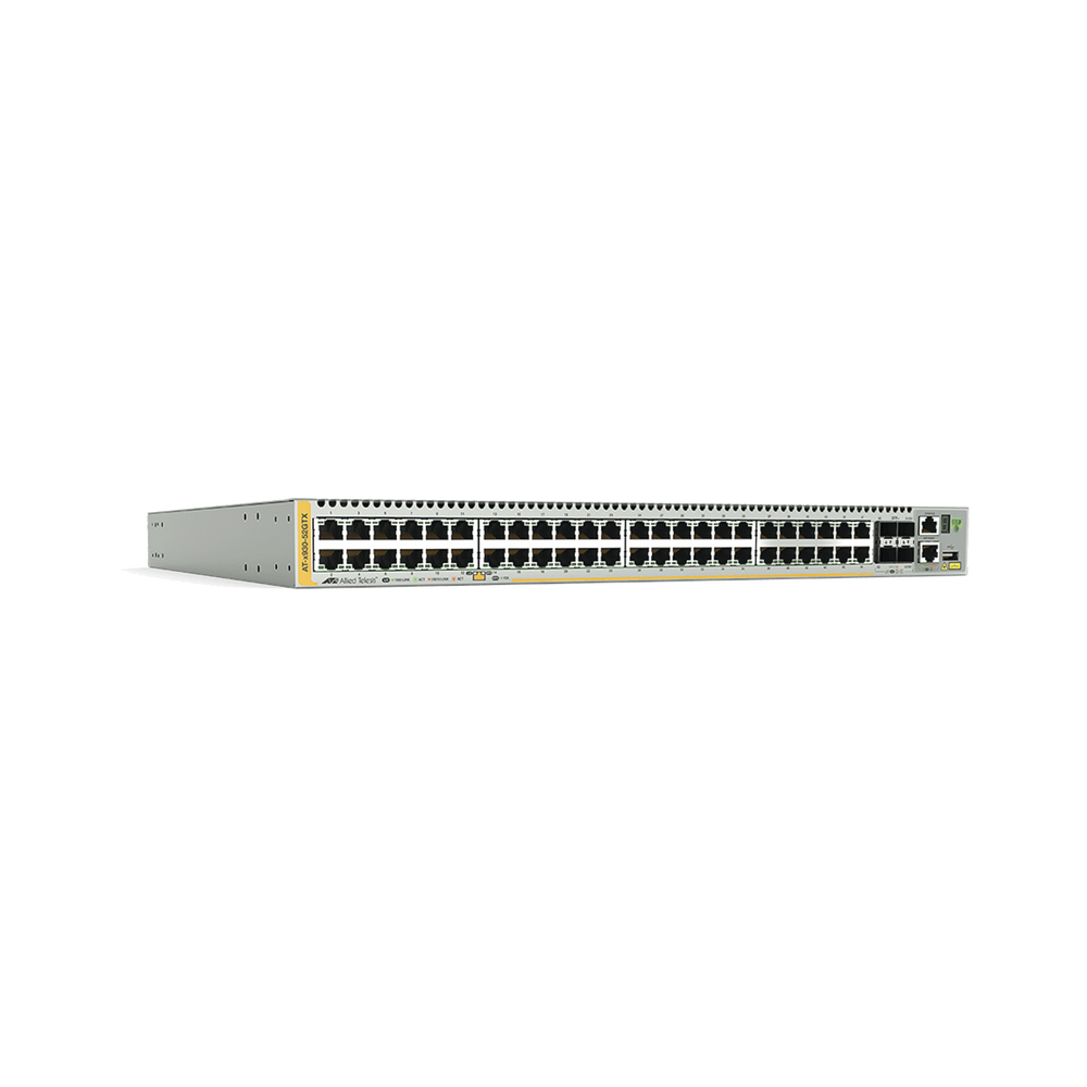 Switch Stackeable Capa 3, 48 puertos 10/100/1000 Mbps + 4 puertos SFP+ 10 G y dos bahías hotswap PSU, Versión Federal