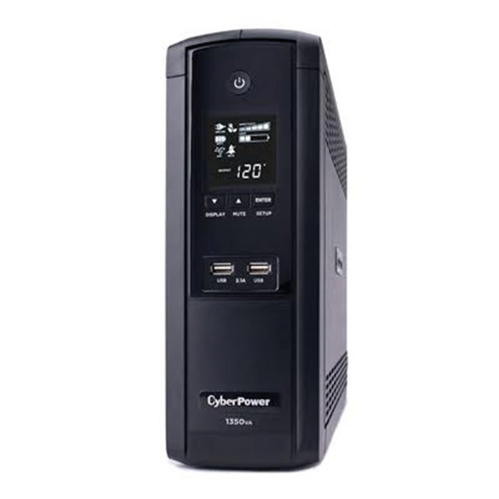 UPS Con 5 Años de Garantía de 1350VA / 810W Con Pantalla LCD Inteligente, Regulador de Voltaje AVR, 12 Conectores NEMA 5-15R y 2 Puertos USB 2.1A Para Carga de Celular