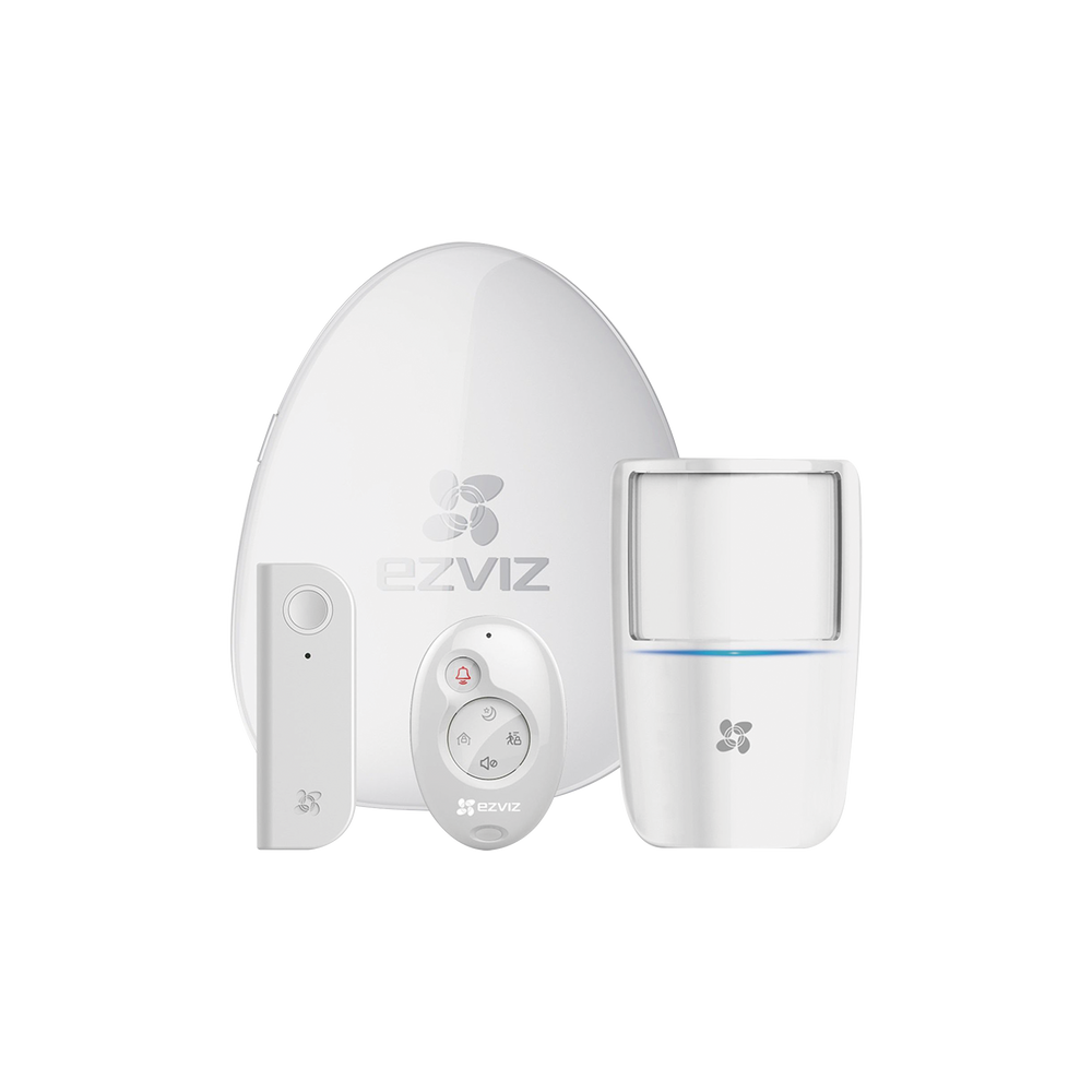 Kit de Alarma Inalambrico / Incluye: 1 Hub, 1 Sensor PIR, 1 Detector de movimiento con acelerómetro y 1 Control Remoto / Monitoreo por aplicación móvil EZVIZ