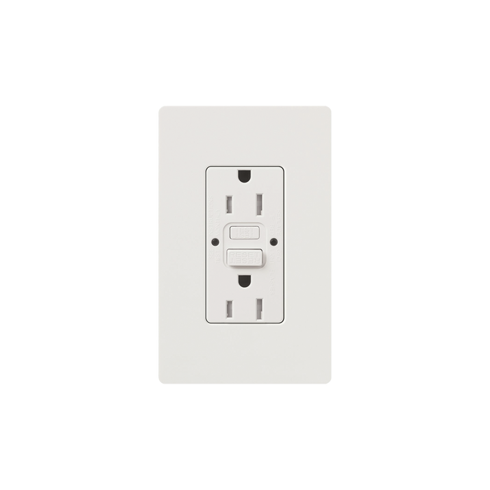 Tomacorriente 125V 15A resistente a manipulaciones, color blanco.
