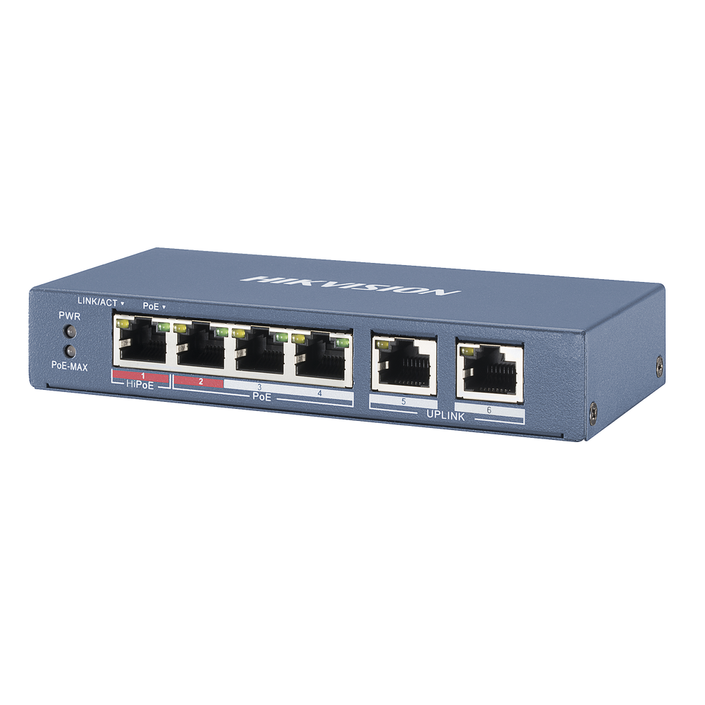 Switch PoE+ / 3 Puertos 100 Mbps 802.3 af/at (30 W) + 1 Puerto 100 Mbps HiPoE (60 W) / 2 Puertos Uplink / 250 Metros PoE Larga Distancia