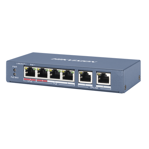 Switch PoE+ / 3 Puertos 100 Mbps 802.3 af/at (30 W) + 1 Puerto 100 Mbps HiPoE (60 W) / 2 Puertos Uplink / 250 Metros PoE Larga Distancia