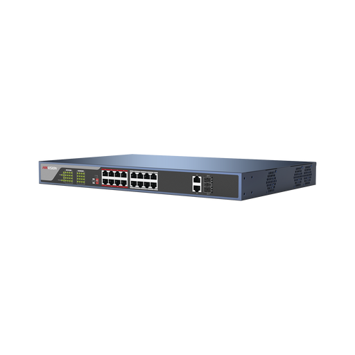 Switch PoE 250 Metros LARGA DISTANCIA / 16 puertos 802.3at (30W) 10/100 Mbps + 2 puertos Gigabit + 2 puertos SFP