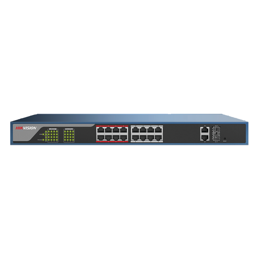 Switch PoE 250 Metros LARGA DISTANCIA / Administrable de acceso/ configuración vía WEB / 16 puertos 802.3at (30W) 10/100 Mbps + 2 puertos Gigabit + 2 puertos SFP