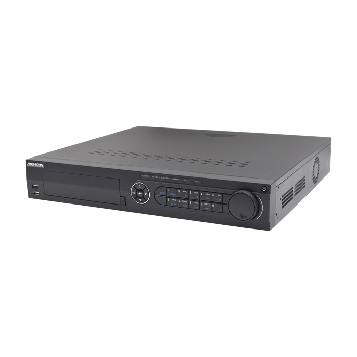 DVR 4 Megapixel / 16 Canales TURBOHD + 8 Canales IP / 4 Bahías de Disco Duro / 4 Canales de Audio / Videoanalisis / 16 Entradas de Alarma