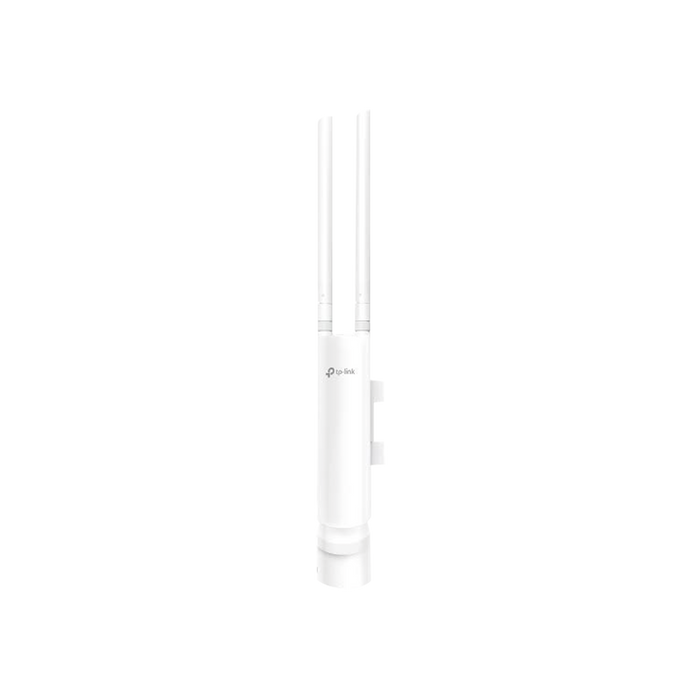 Punto de acceso WiFi Omada para exterior, 802.11 b/g/n (2.4 GHz), 2 antenas de 3 dBi desmontables, alimentación PoE pasivo, soporta hasta 50 clientes.