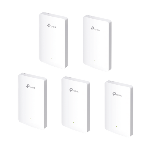 Kit de 5 Puntos de acceso Omada doble banda 802.11ac, PoE 802.3af/at, MU-MIMO, MIMO 2x2 diseño placa de pared con tres puertos adicionales, soporta hasta 100 clientes.