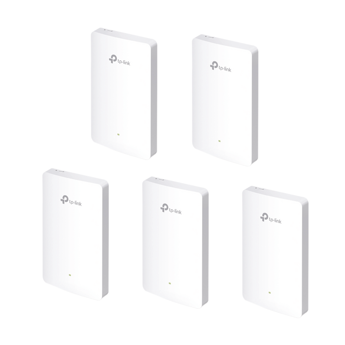 Kit de 5 Puntos de acceso Omada doble banda 802.11ac, PoE 802.3af/at, MU-MIMO, MIMO 2x2 diseño placa de pared con tres puertos adicionales, soporta hasta 100 clientes.