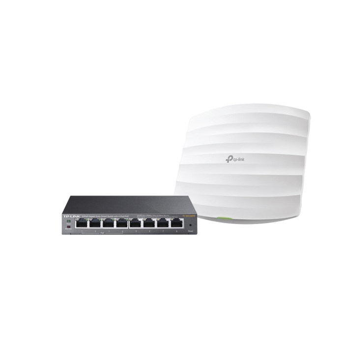 Kit de access point EAP225 y switch PoE TL-SG108PE, doble banda AC, hasta 1317 Mbps, 1 puerto Gigabit