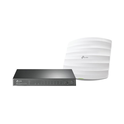 Kit de access point EAP245 y switch PoE T1500G-10PS, doble banda AC, hasta 1750 Mbps, 1 puerto Gigabit