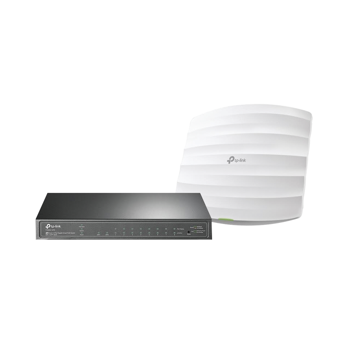 Kit de access point EAP245 y switch PoE T1500G-10PS, doble banda AC, hasta 1750 Mbps, 1 puerto Gigabit