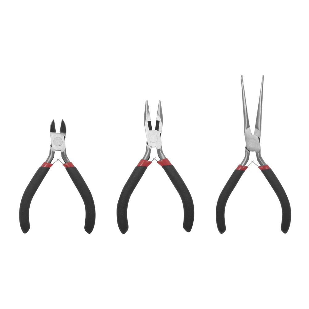 Juego de 3 Pinzas de Corte Mini de 5” Incluye: Pinza de Punta Redonda, Diagonal y Punta de Aguja.