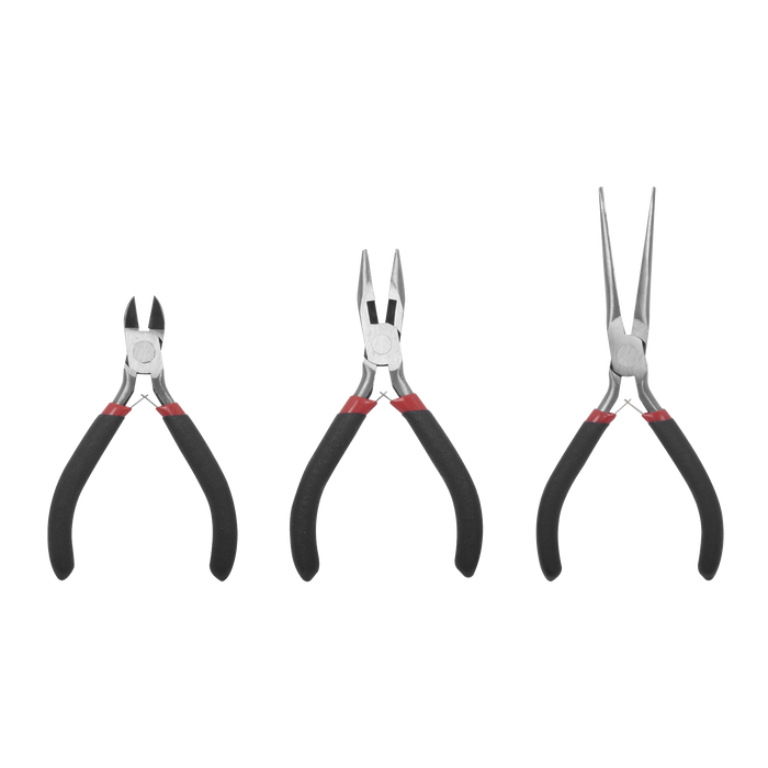 Juego de 3 Pinzas de Corte Mini de 5” Incluye: Pinza de Punta Redonda, Diagonal y Punta de Aguja.