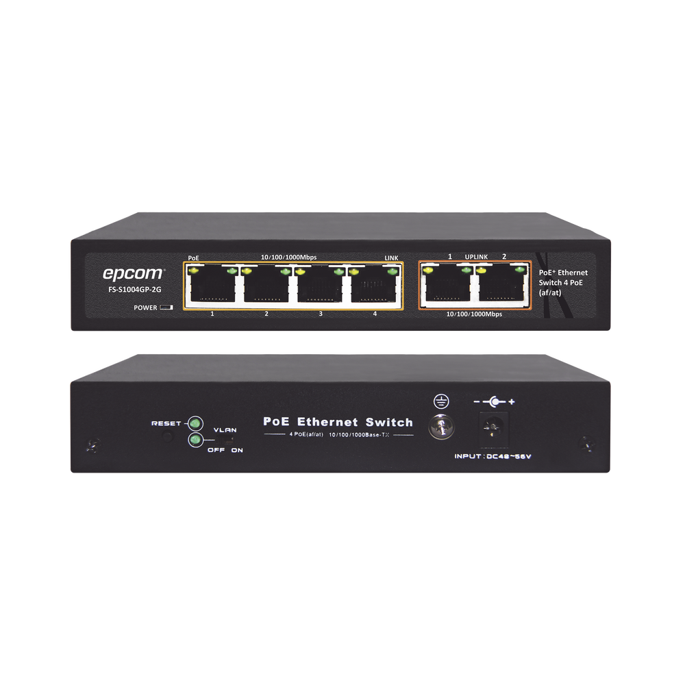 Switch PoE / 250 Metros PoE LARGA DISTANCIA / 4 puertos 802.3af /at 10/100/1000 Mbps + 2 puerto uplink