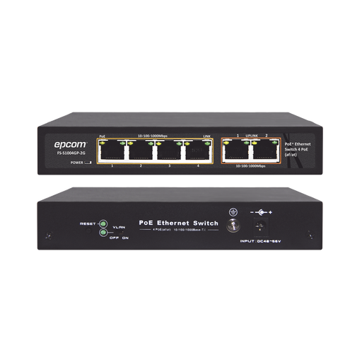 Switch PoE / 250 Metros PoE LARGA DISTANCIA / 4 puertos 802.3af /at 10/100/1000 Mbps + 2 puerto uplink