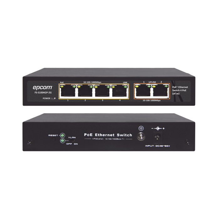 Switch PoE / 250 Metros PoE LARGA DISTANCIA / 4 puertos 802.3af /at 10/100/1000 Mbps + 2 puerto uplink