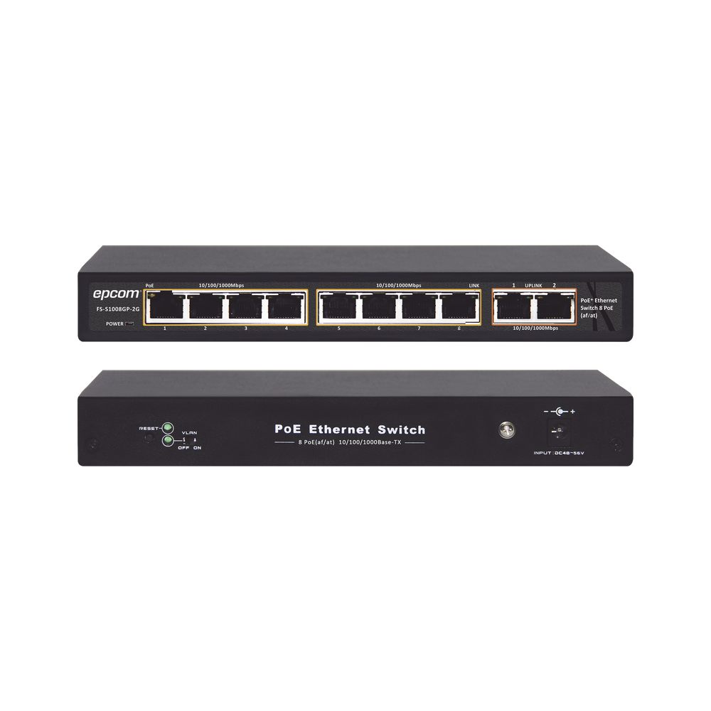 Switch PoE / 250 Metros PoE LARGA DISTANCIA / 8 puertos 802.3af/at ( 132.5 W ) 10/100/1000Mbps + 2 puertos Uplink