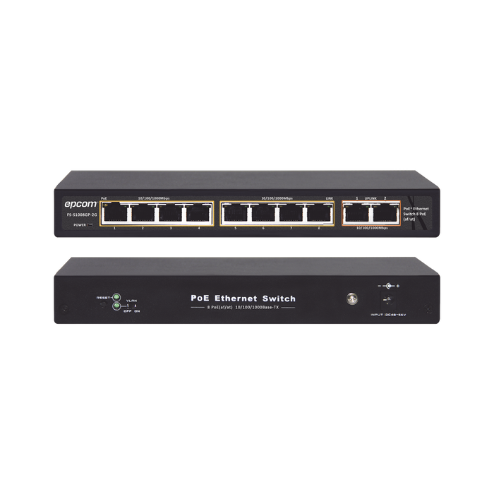 Switch PoE / 250 Metros PoE LARGA DISTANCIA / 8 puertos 802.3af/at ( 132.5 W ) 10/100/1000Mbps + 2 puertos Uplink