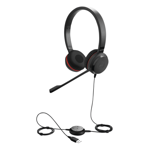 Jabra Evolve 30 Duo con conexión USB / 3.5mm, micrófono con cancelación de ruido y controlador en el cable con botones e indicadores LED (5399-823-309)