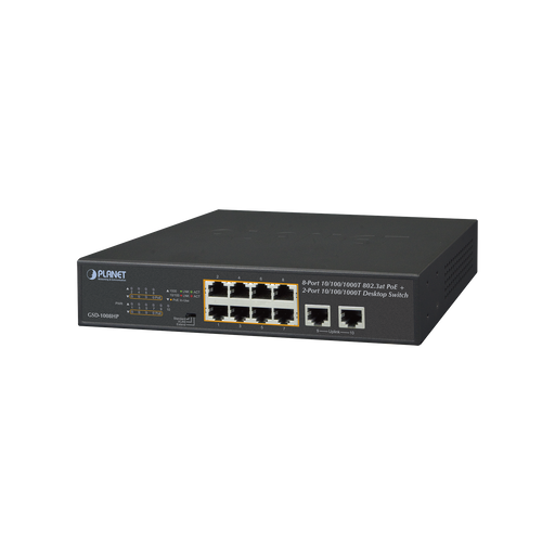 Switch no administrable PoE de 8 puertos 10/100/1000 Mbps con PoE 802.3af/at