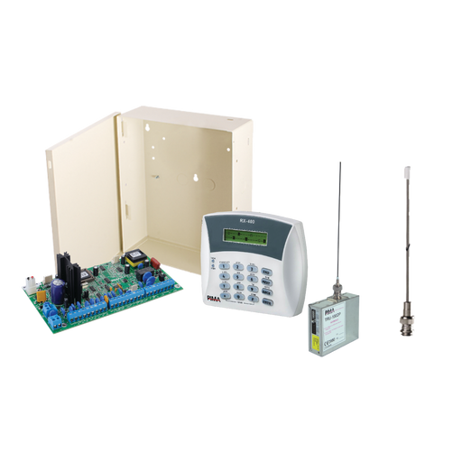 .Panel de alarma Hibrido de 8 a 16 zonas soporta receptor inalámbrico y cuádruple comunicador ala central línea telefónica, Celular, radio o TCP/IP re quiere módulos incluye teclado alfanumérico