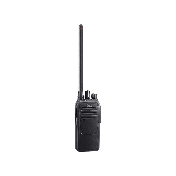 Radio portátil analógico en rango de frecuencia de 136-174 MHz, 5 W de potencia de RF, 16 canales.Incluye antena, batería, cargador y clip