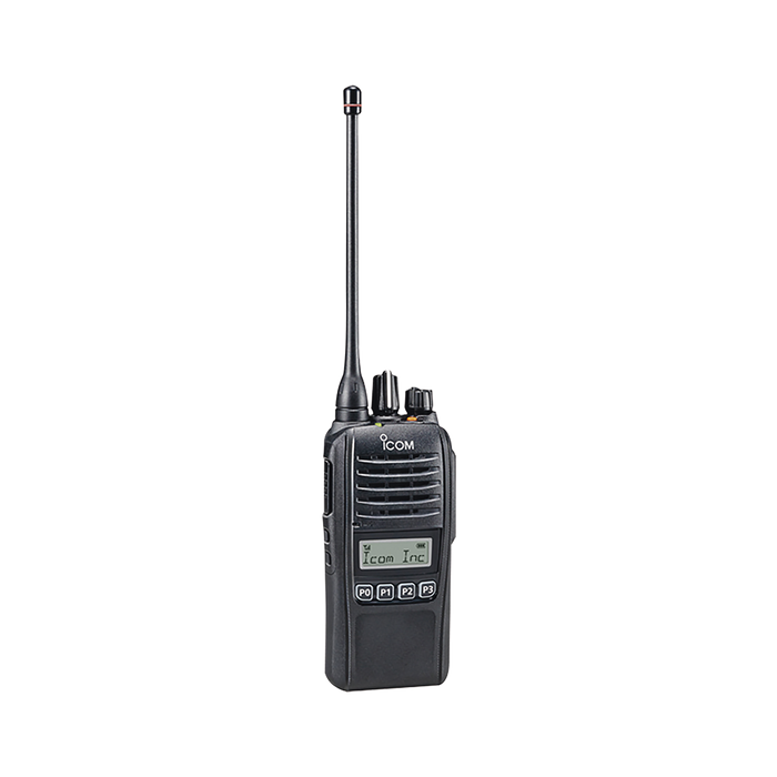 Radio portátil digital y analógico en rango de frecuencia 450-512 MHz, 4 W de potencia de RF, 128 canales. Sumergible. Batería, cargador, antena y clip incluidos.