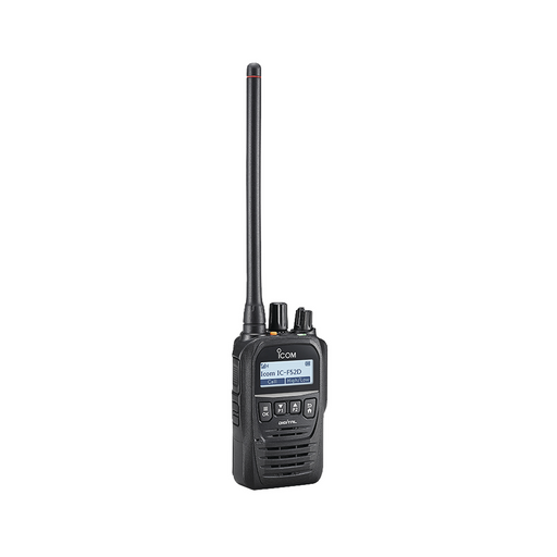 Radio digital NXDN con pantalla, en banda de VHF, rango de frecuencia 136-174MHz, con 512 canales, sumergible IP67, bluethooth, grabador de voz. Batería, cargador, antena y clip incluidos.