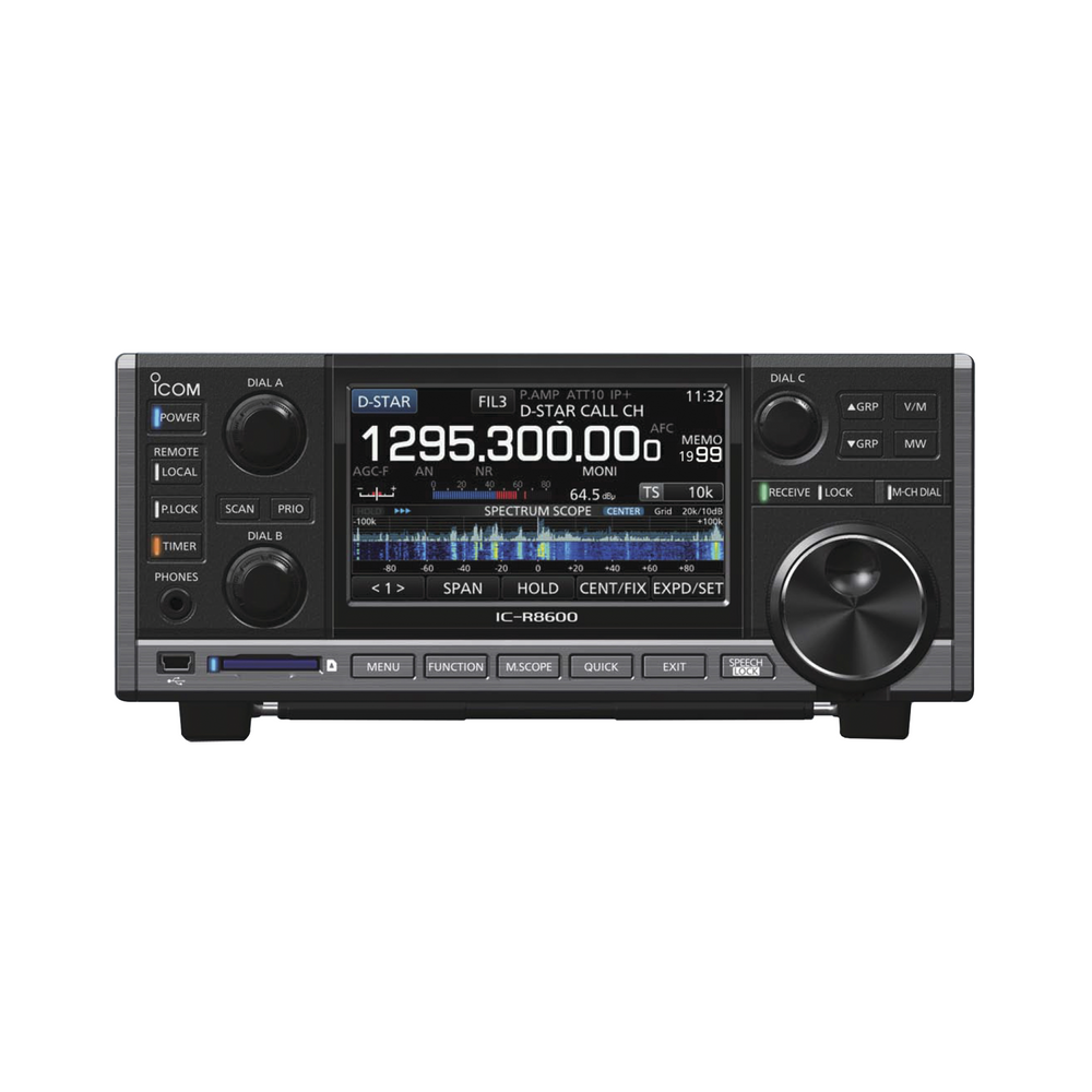 Receptor en ancho de banda de 10kHz a 3GHz, para protocolos digitales y analógicos: NXDN, D-STAR, P25 (fase 1), DPMR, USB, LSB, CW, FSK, AM, FM, WFM.