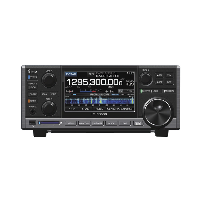 Receptor en ancho de banda de 10kHz a 3GHz, para protocolos digitales y analógicos: NXDN, D-STAR, P25 (fase 1), DPMR, USB, LSB, CW, FSK, AM, FM, WFM.