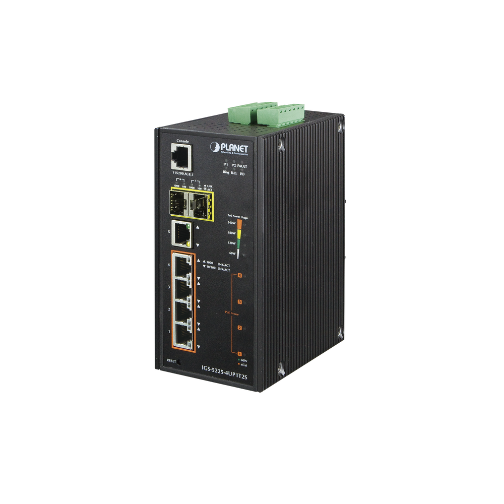 Switch Industrial Administrable 4 Puertos Gigabit c/Ultra PoE 802.3af/at, 2 Puertos SFP