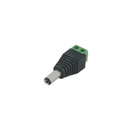 Adaptador tipo jack de 3.5 mm macho polarizado de 12 vcd con terminales de tornillo.