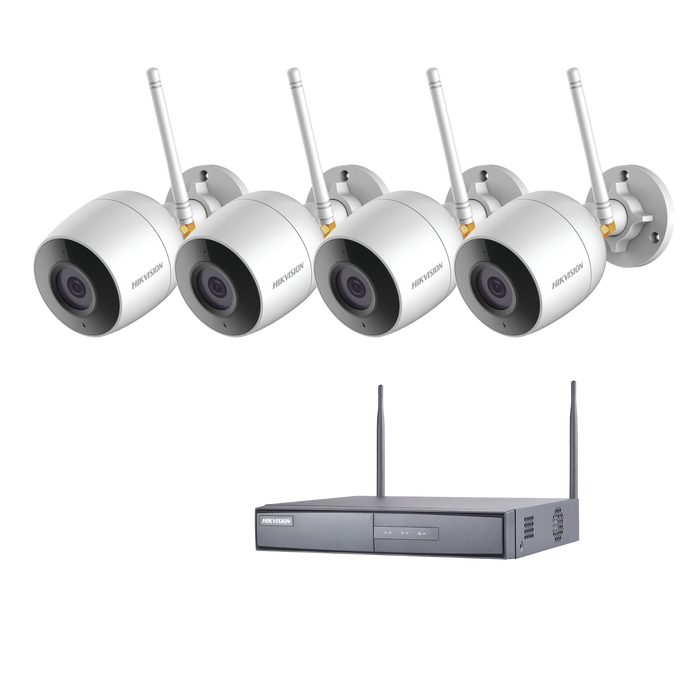 KIT IP Inalámbrico 1080p / NVR 4 Canales / 4 Cámaras bala (exterior IP66) con micrófono interconstruido