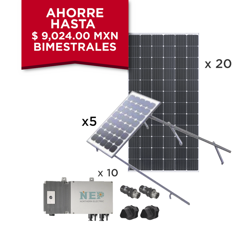 Kit Solar para interconexión de 5.5 kW de Potencia, 220 Vca con Micro Inversores y Paneles Monocristalinos de Máxima Eficiencia.