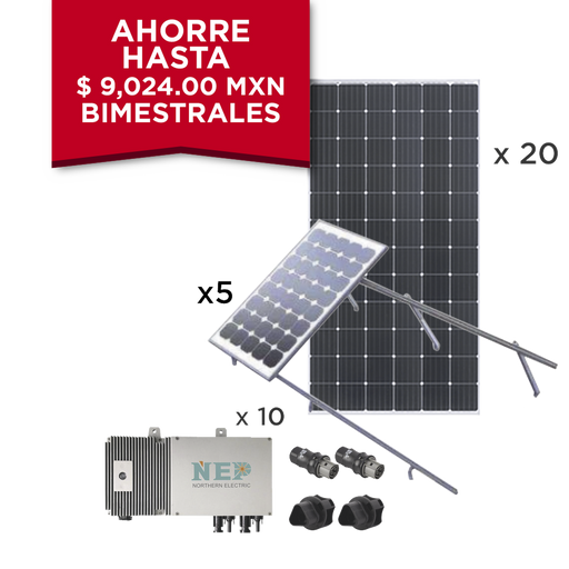 Kit Solar para interconexión de 5.5 kW de Potencia, 220 Vca con Micro Inversores y Paneles Monocristalinos de Máxima Eficiencia.