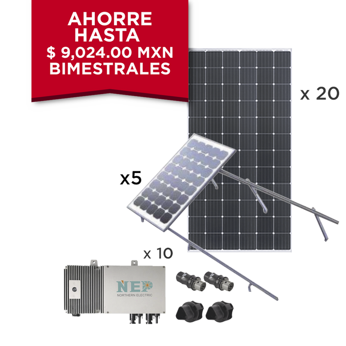 Kit Solar para interconexión de 5.5 kW de Potencia, 220 Vca con Micro Inversores y Paneles Monocristalinos de Máxima Eficiencia.