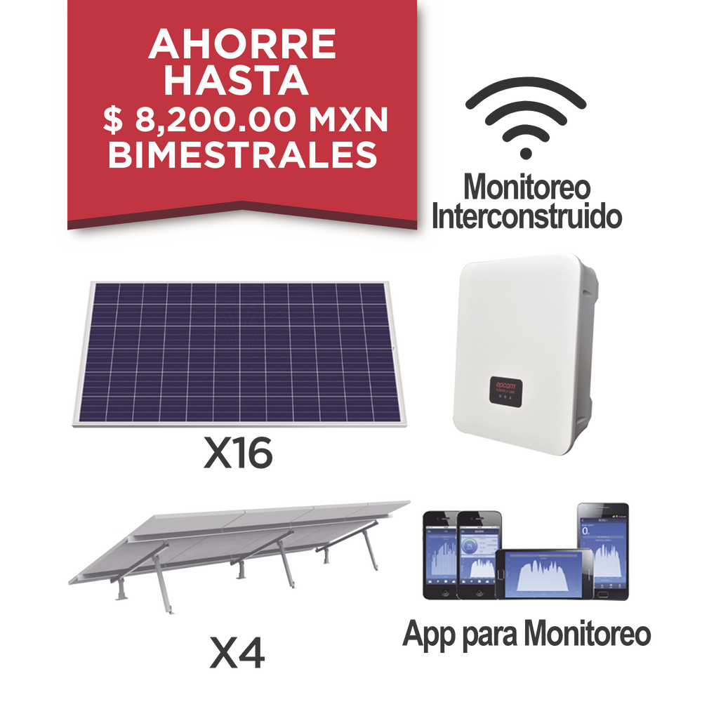 Kit solar para interconexión de 5 KW de potencia, 220 Vca con inversor de cadena y paneles policristalinos.