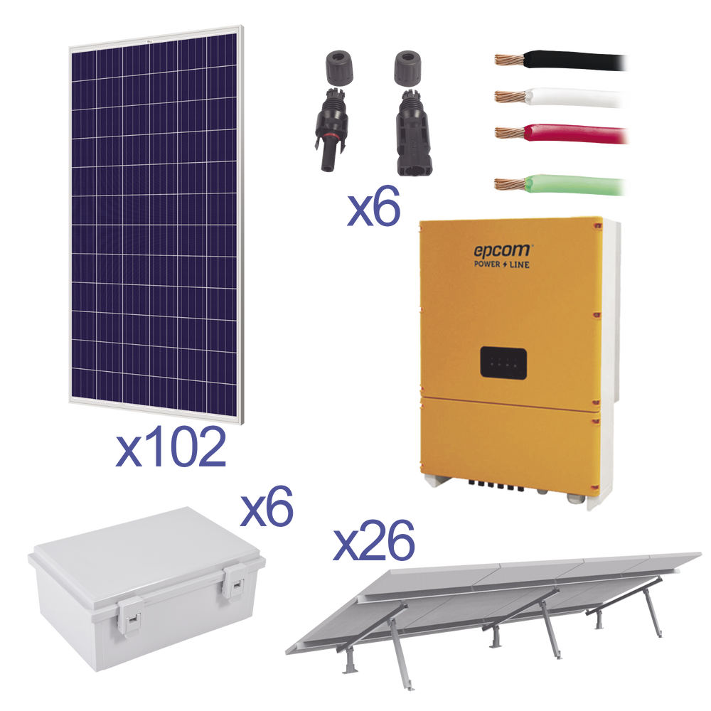 Kit Solar para Interconexión de 35 kW de Potencia, 480 Vca trifásico con Inversor de Cadena y Paneles de Máxima Eficiencia