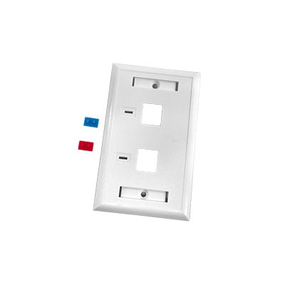 Placa de pared de 2 puertos, Keystone, con espacio para etiqueta, Color Blanco