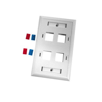 Placa de pared de 4 puertos, Keystone, con espacio para etiqueta, Color blanco